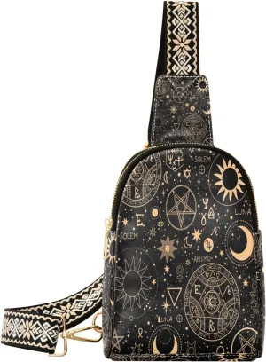 Small Sling Bag Waist Packs Leather Crossbody Packs Chest Bag Star Moon Magic Circle for Women Travel Belt Purse