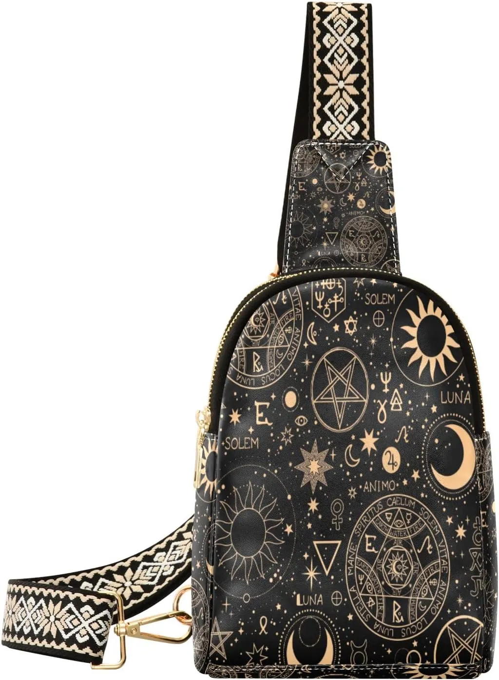 Small Sling Bag Waist Packs Leather Crossbody Packs Chest Bag Star Moon Magic Circle for Women Travel Belt Purse