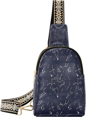 Small Sling Bag Waist Packs Leather Crossbody Packs Chest Bag Stars Pattern for Women Travel Belt Purse