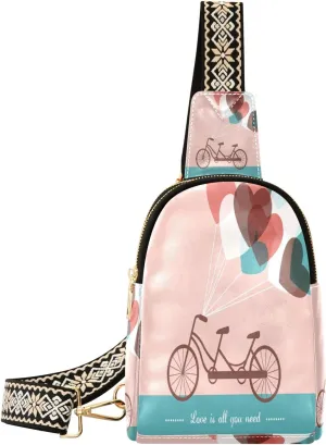 Small Sling Bag Waist Packs Leather Crossbody Packs Chest Bag Tandem Bicycle for Women Travel Belt Purse