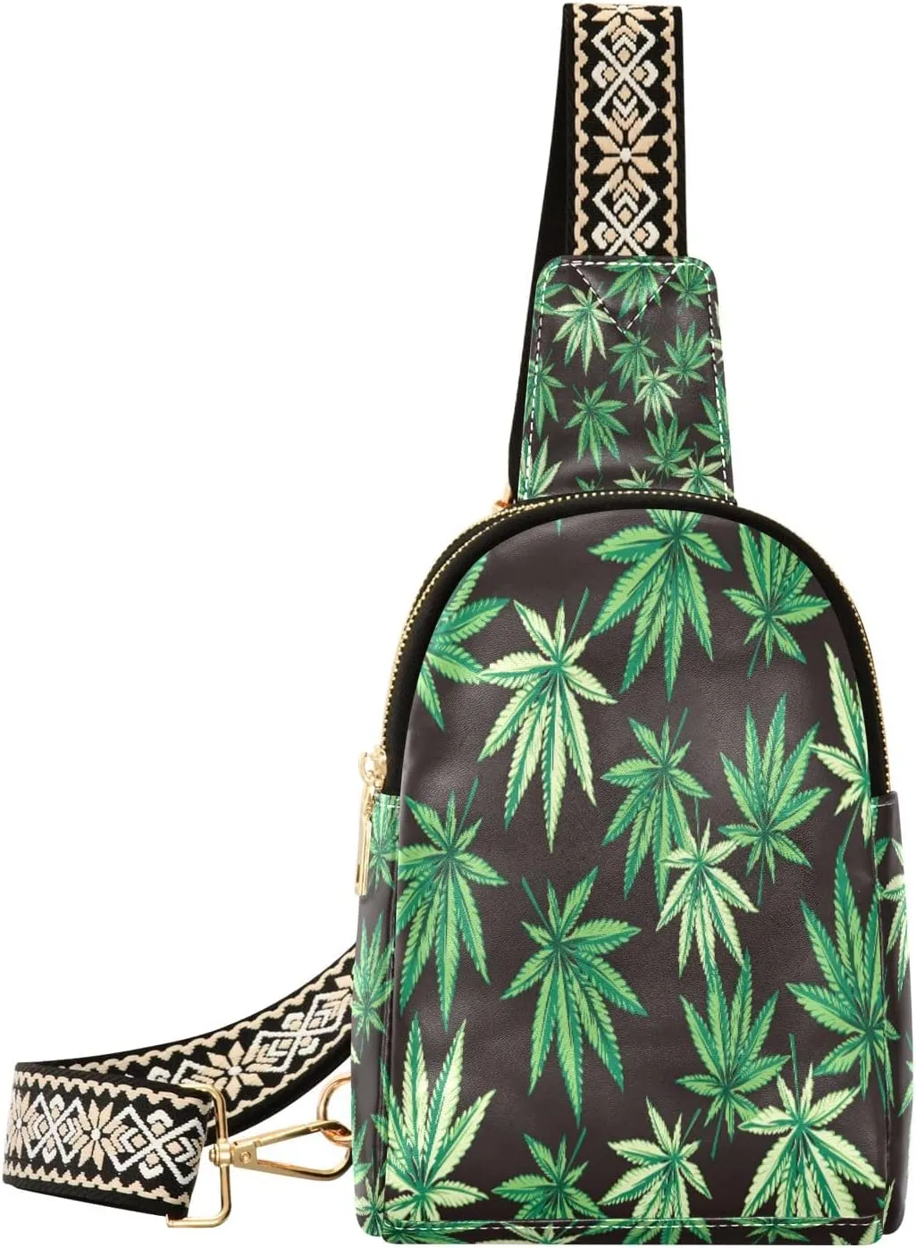 Small Sling Bag Waist Packs Leather Crossbody Packs Chest Bag Tree Leaves for Women Travel Belt Purse