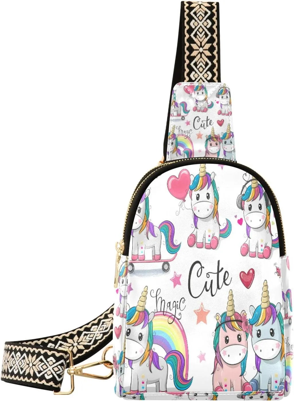 Small Sling Bag Waist Packs Leather Crossbody Packs Chest Bag Unicorn Couple for Women Travel Belt Purse