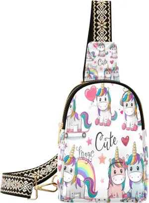 Small Sling Bag Waist Packs Leather Crossbody Packs Chest Bag Unicorn Couple for Women Travel Belt Purse