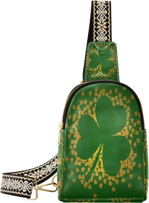 Small Sling Bag Waist Packs Leather Crossbody Packs Chest Bag Yellow Green Clover for Women Travel Belt Purse