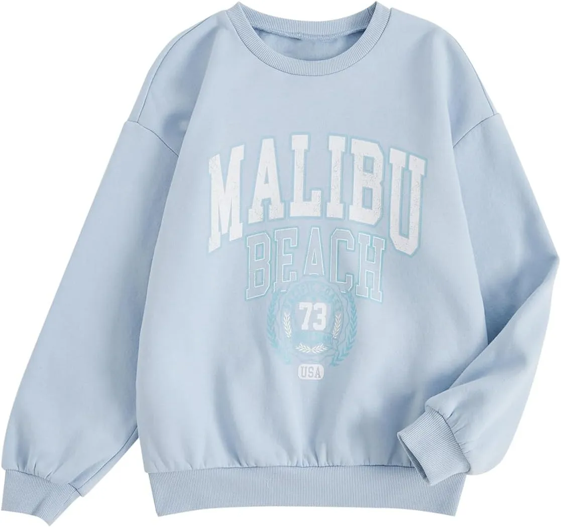 SOLY HUX Girl's Graphic Letter Print Sweatshirt Crewneck Long Sleeve Cute Drop Shoulder Pullover Tops