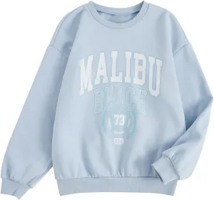 SOLY HUX Girl's Graphic Letter Print Sweatshirt Crewneck Long Sleeve Cute Drop Shoulder Pullover Tops