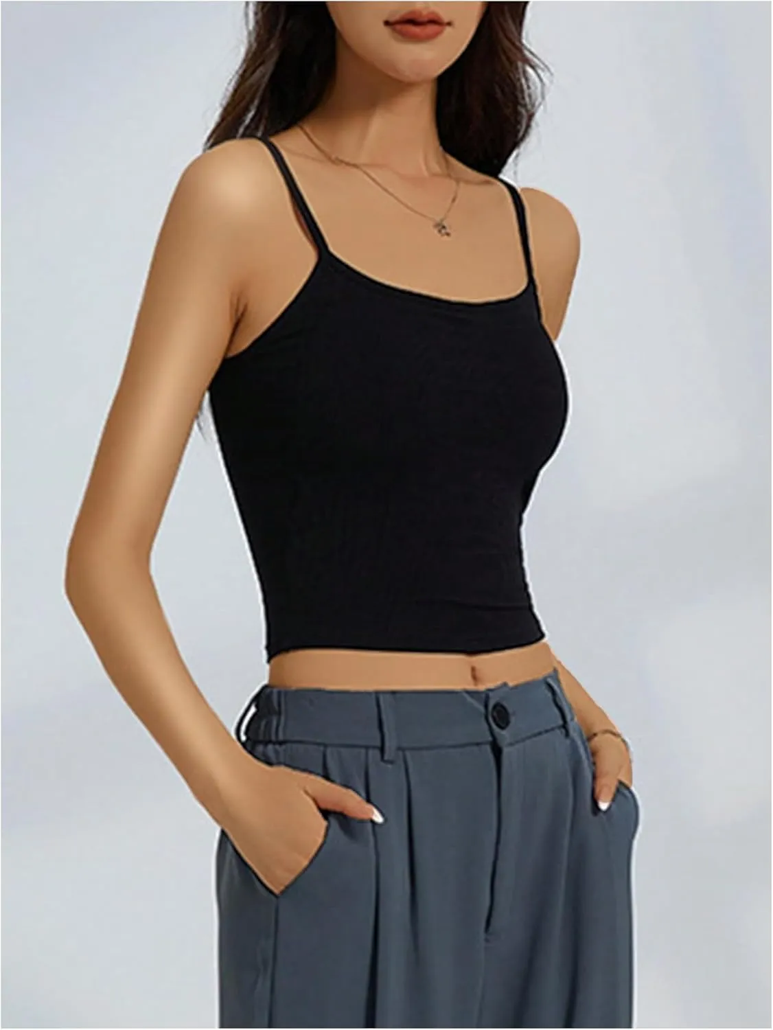 SOLY HUX Women's Basic Camisole Tops 3 Packs Padded Sleeveless Shirts Ribbed Knit Fitted Cami Top
