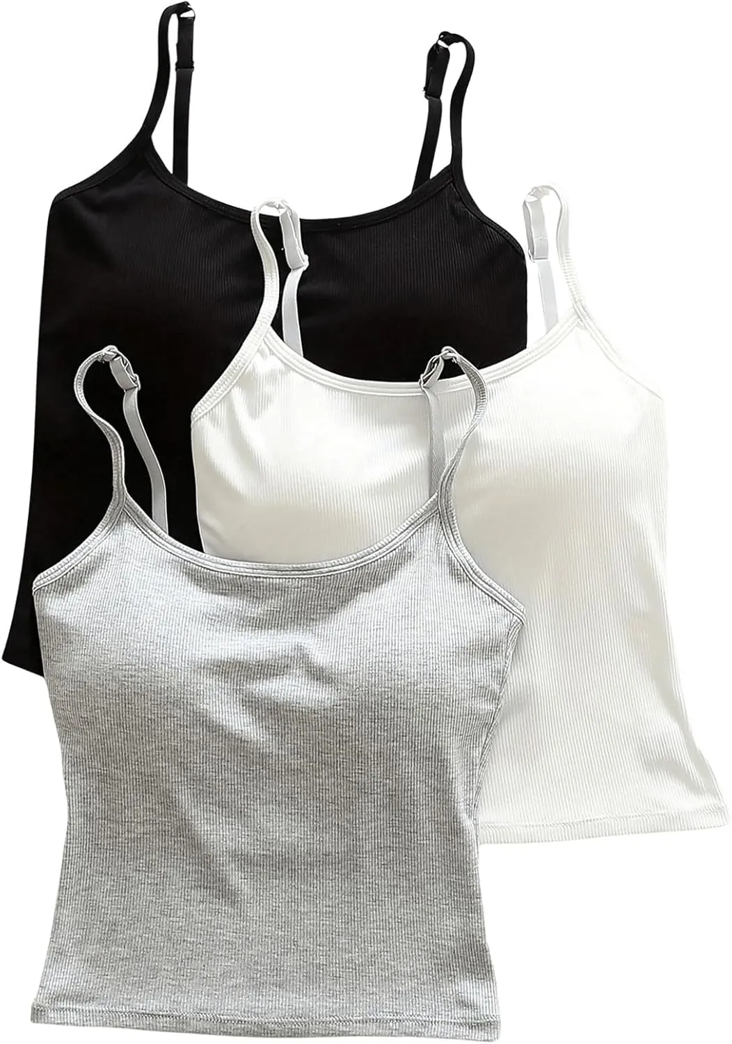 SOLY HUX Women's Basic Camisole Tops 3 Packs Padded Sleeveless Shirts Ribbed Knit Fitted Cami Top