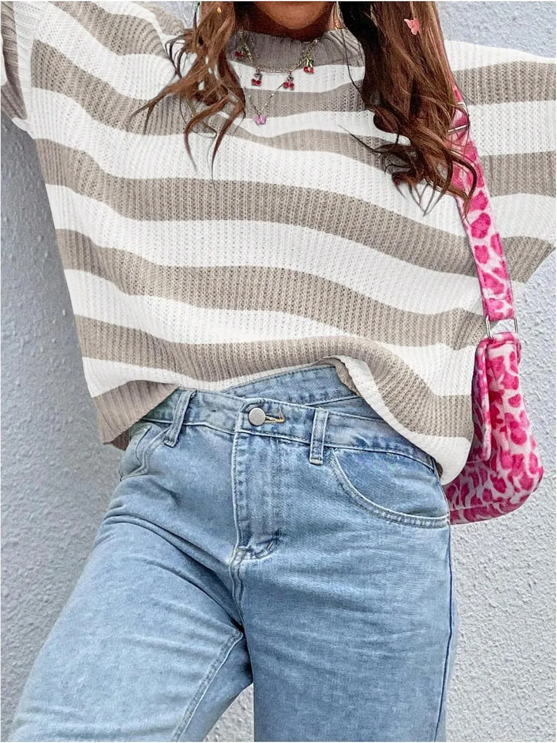 SOLY HUX Women's Color Block Striped Knit Tops Casual Long Sleeve Drop Shoulder Sweater Pullovers