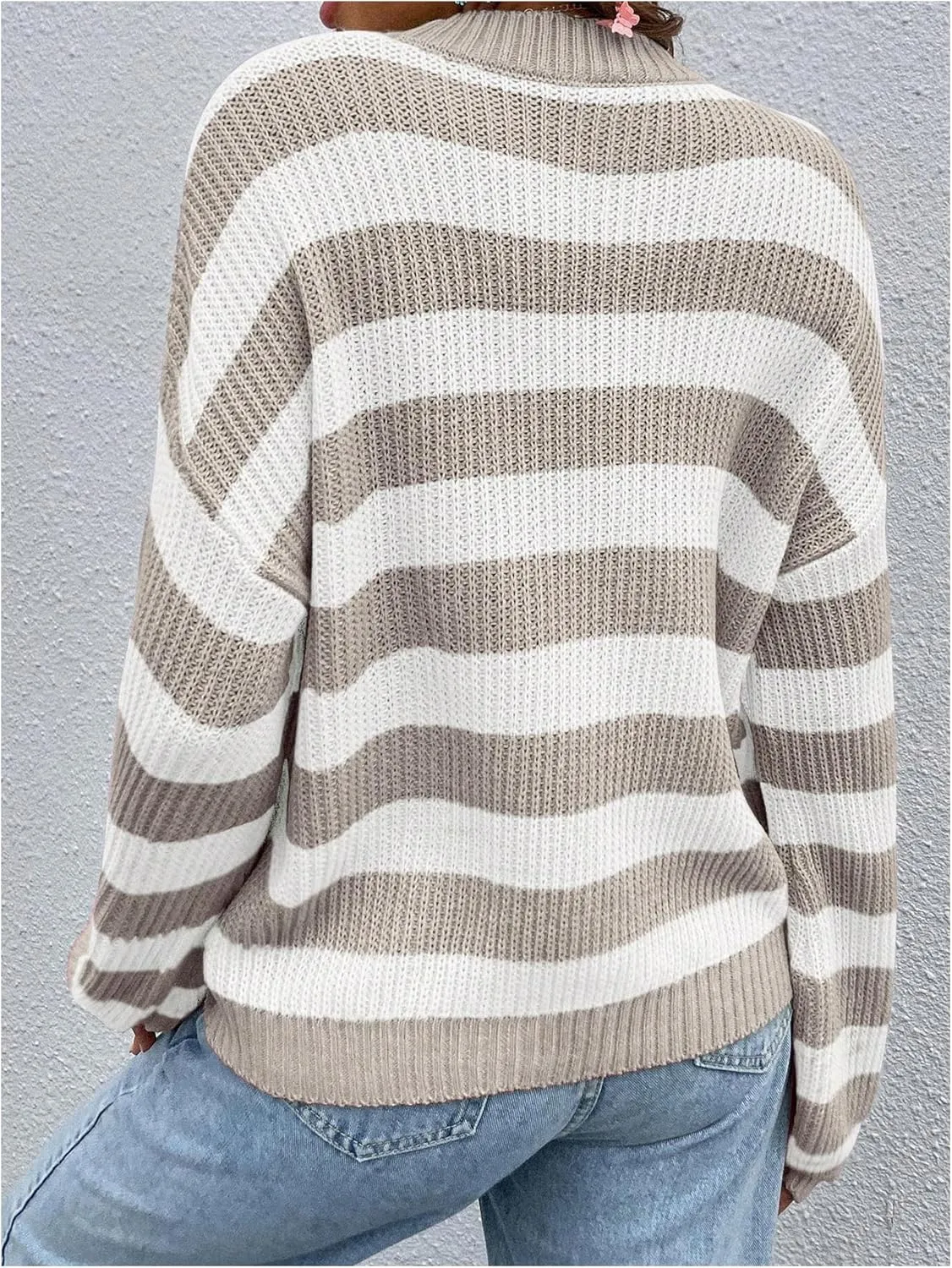 SOLY HUX Women's Color Block Striped Knit Tops Casual Long Sleeve Drop Shoulder Sweater Pullovers
