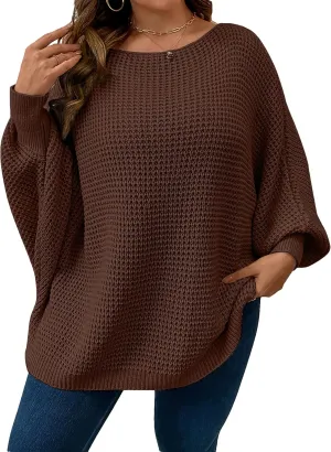 SOLY HUX Women's Plus Size Crewneck Long Sleeve Casual Oversized Sweater Pullover Tops
