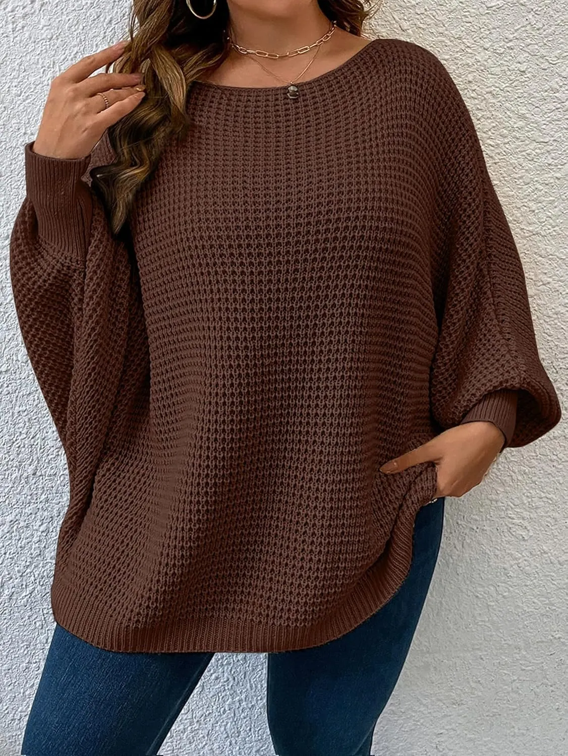 SOLY HUX Women's Plus Size Crewneck Long Sleeve Casual Oversized Sweater Pullover Tops
