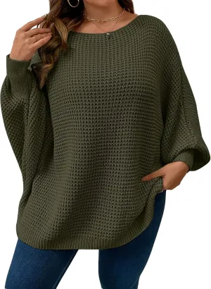 SOLY HUX Women's Plus Size Crewneck Long Sleeve Casual Oversized Sweater Pullover Tops