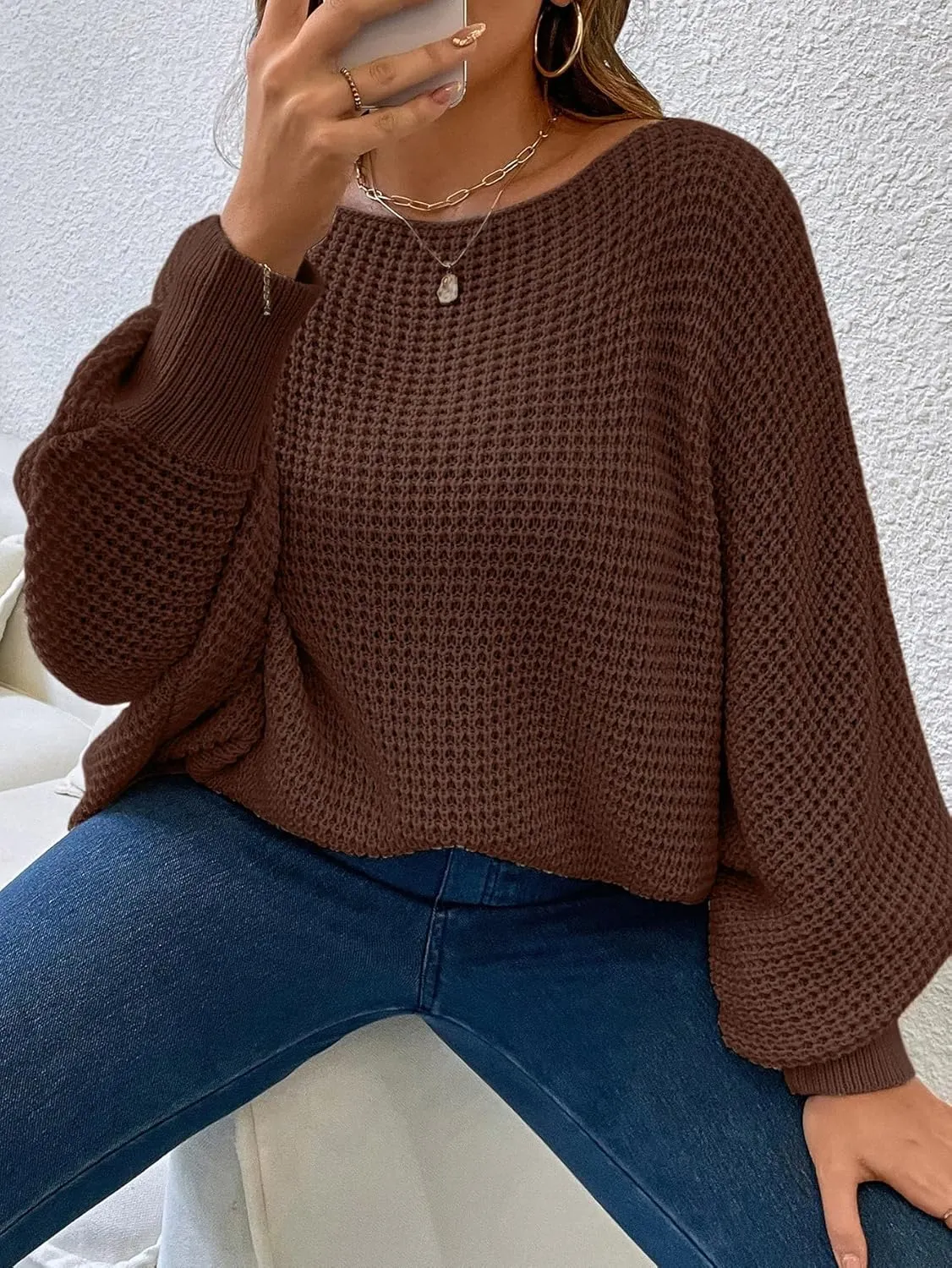SOLY HUX Women's Plus Size Crewneck Long Sleeve Casual Oversized Sweater Pullover Tops
