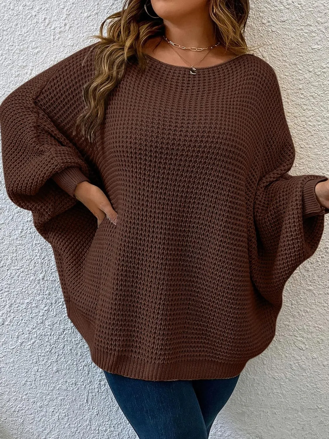 SOLY HUX Women's Plus Size Crewneck Long Sleeve Casual Oversized Sweater Pullover Tops
