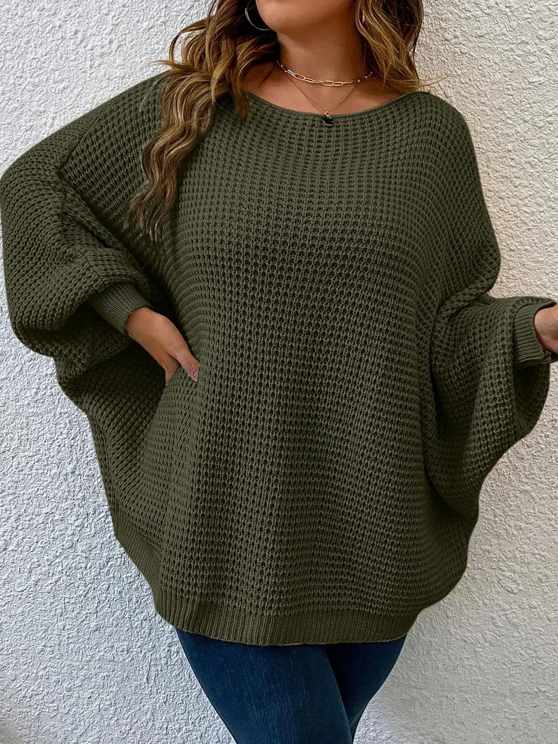 SOLY HUX Women's Plus Size Crewneck Long Sleeve Casual Oversized Sweater Pullover Tops