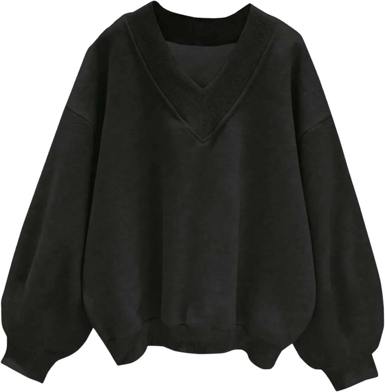 SOLY HUX Women's Plus Size Sweatshirt V Neck Drop Shoulder Long Sleeve Casual Pullover Tops