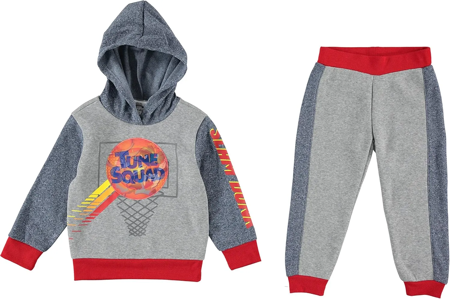 space jam Boys Fleece Hooded Sweatshirt and Jogger Sweatpants - Boys Sweatshirt with Tune Squad Hologram