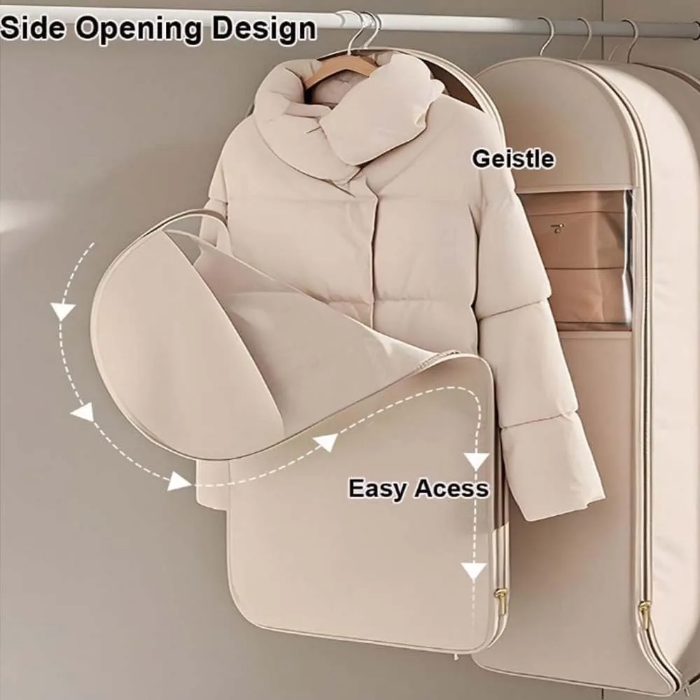 Space Saving Hanging Garment Bag with Self Compression Zipper, Dust Cover Clothes Bags for Down Coat, Space Saver Closet Organizers, for Closet Storage (Pink, L)