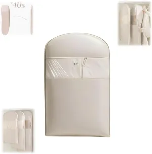 Space Saving Hanging Garment Bag with Self Compression Zipper  Dust Cover Clothes Bags for Down Coat, Suit & Dress  Closet Organizer Garment Bags for Hanging Clothes & Travel Storage (Beige, M)