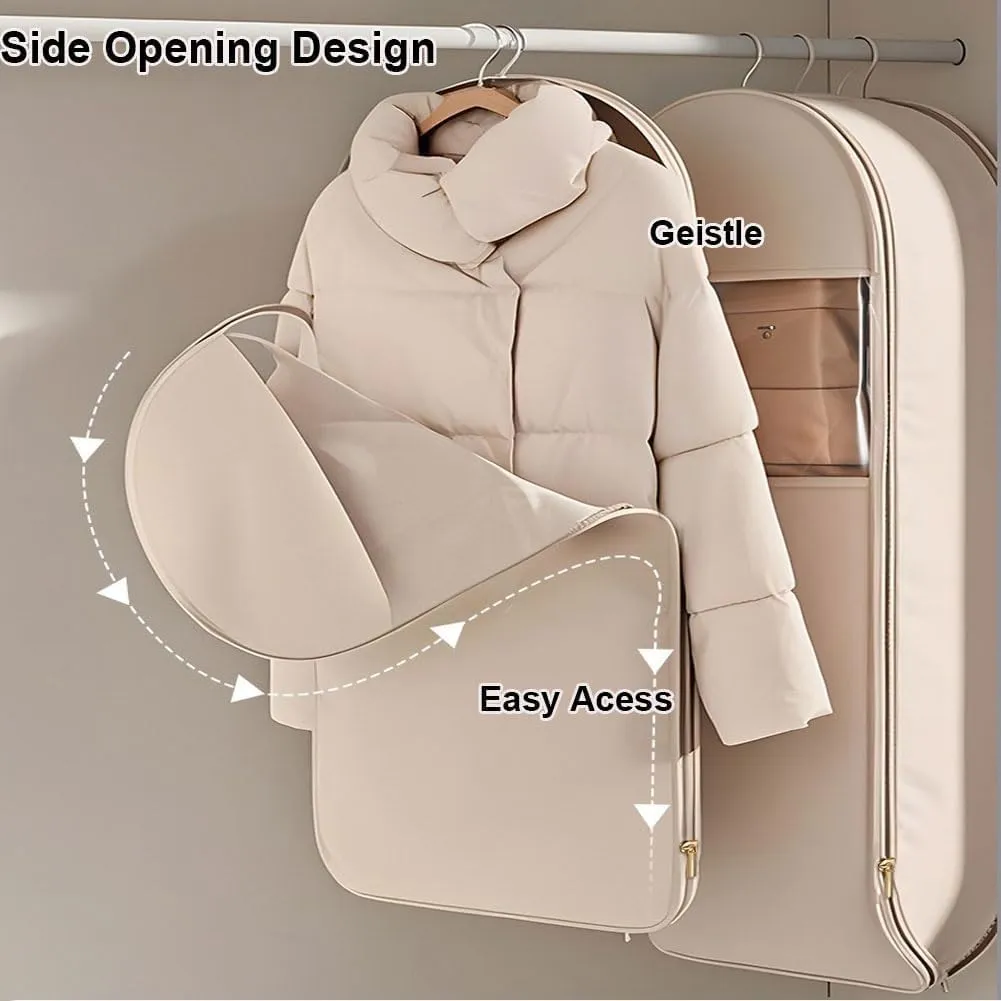 Space Saving Hanging Garment Bag with Self Compression Zipper, Garment Bags for Hanging Clothes, Dust Clothes Cover for Closet Dresses Suit Coats Storage 51 Long (Beige, X-Large)
