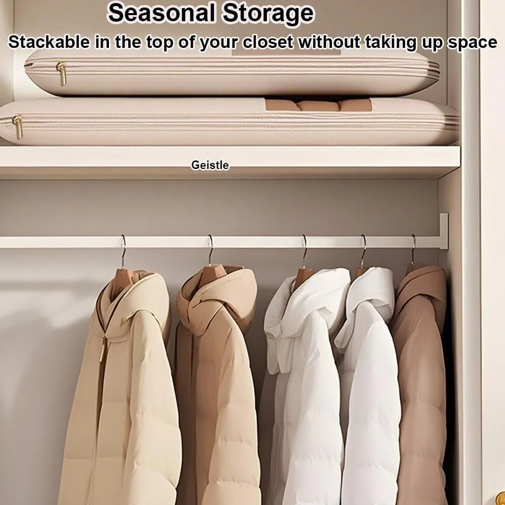 Space Saving Hanging Garment Bag with Self Compression Zipper, Garment Bags for Hanging Clothes, Dust Clothes Cover for Closet Dresses Suit Coats Storage 51 Long (Beige, X-Large)