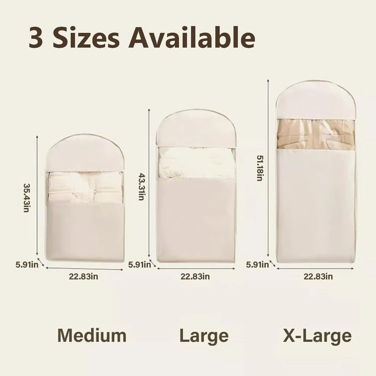 Space Saving Hanging Garment Bag with Self Compression Zipper, Space Saver Closet Organizers, Dust Cover Clothes Bags for Down Coat, Clothes Cover For Closet Storage, for Travel with Rack (Beige,M)