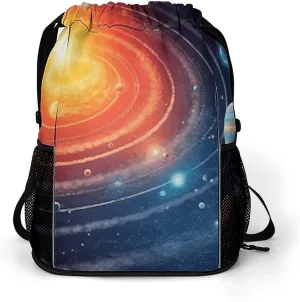 Sports Drawstring Backpack Lightweight Small Gym Bag Outer Space Galaxy Solar System Gym Sackpack for Women Men