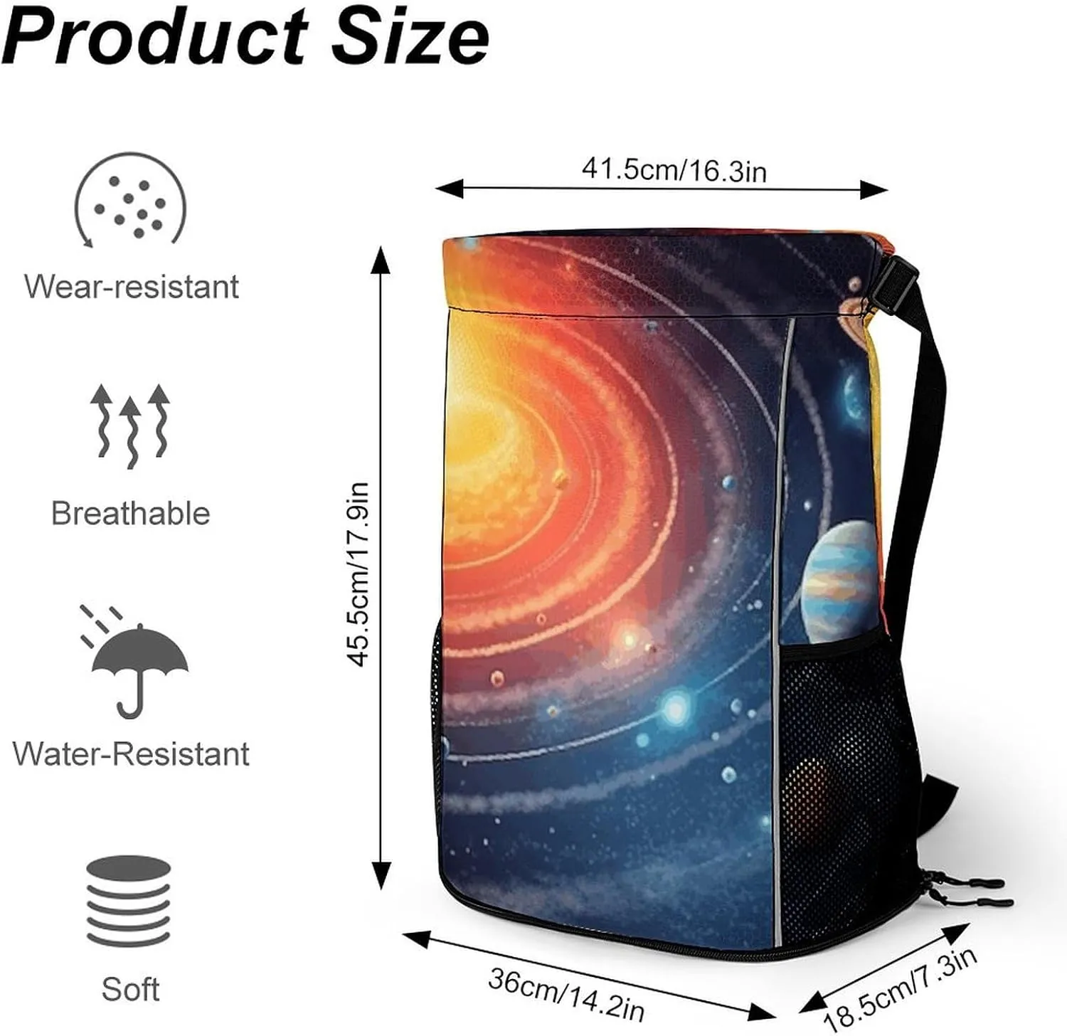Sports Drawstring Backpack Lightweight Small Gym Bag Outer Space Galaxy Solar System Gym Sackpack for Women Men