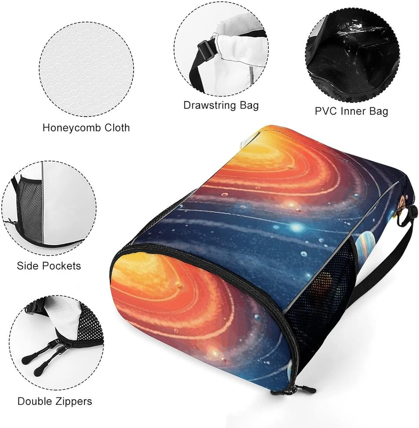 Sports Drawstring Backpack Lightweight Small Gym Bag Outer Space Galaxy Solar System Gym Sackpack for Women Men