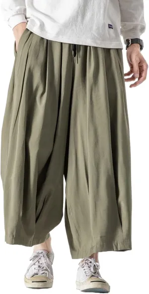 Spring Summer Hip Hop Wide Leg Pants Men Chinese Style Loose Trousers Male Joggers Ankle-Length Harem Pants