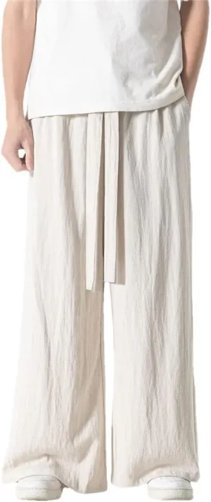 Spring Summer Men Cotton Linen Wide Leg Pants Chinese Style Vintage Harem Pants Casual Solid Color