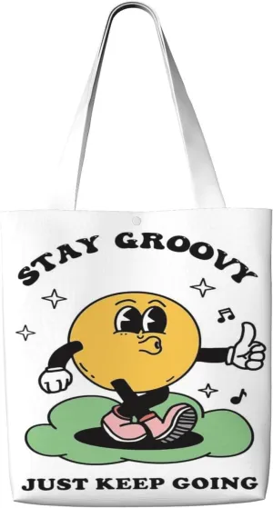Stay Groovy Canvas Tote Bag Shoulder Bag For Women'S Reusable Tote Bag For Shopping Camping