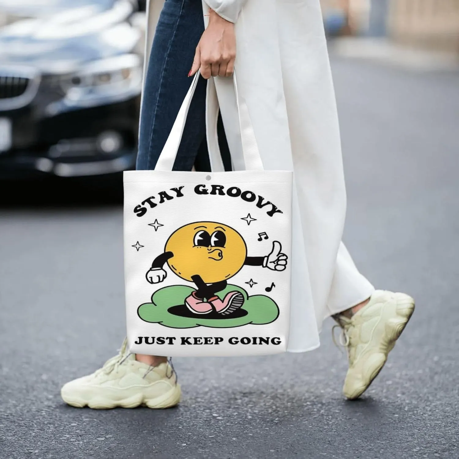 Stay Groovy Canvas Tote Bag Shoulder Bag For Women'S Reusable Tote Bag For Shopping Camping