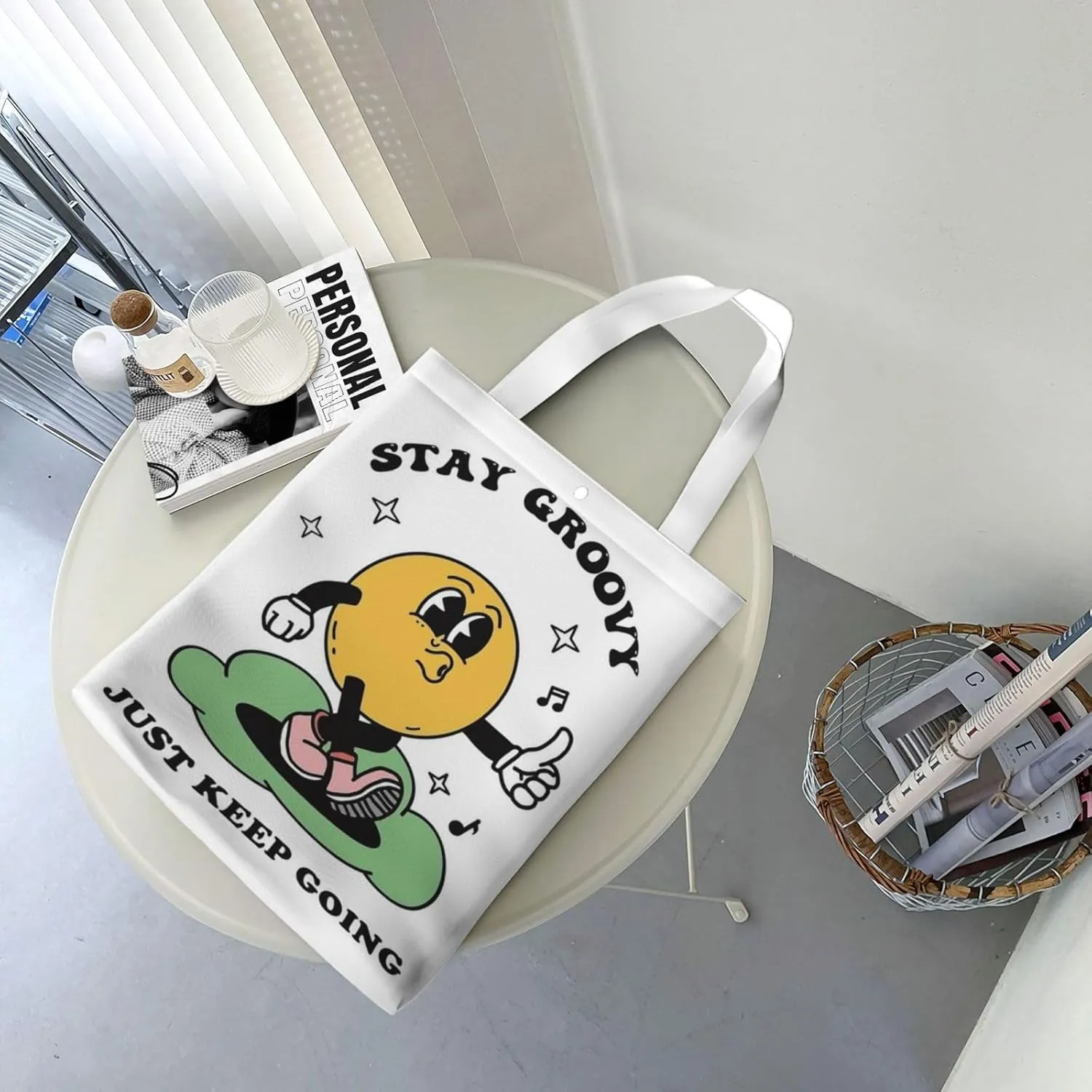 Stay Groovy Canvas Tote Bag Shoulder Bag For Women'S Reusable Tote Bag For Shopping Camping