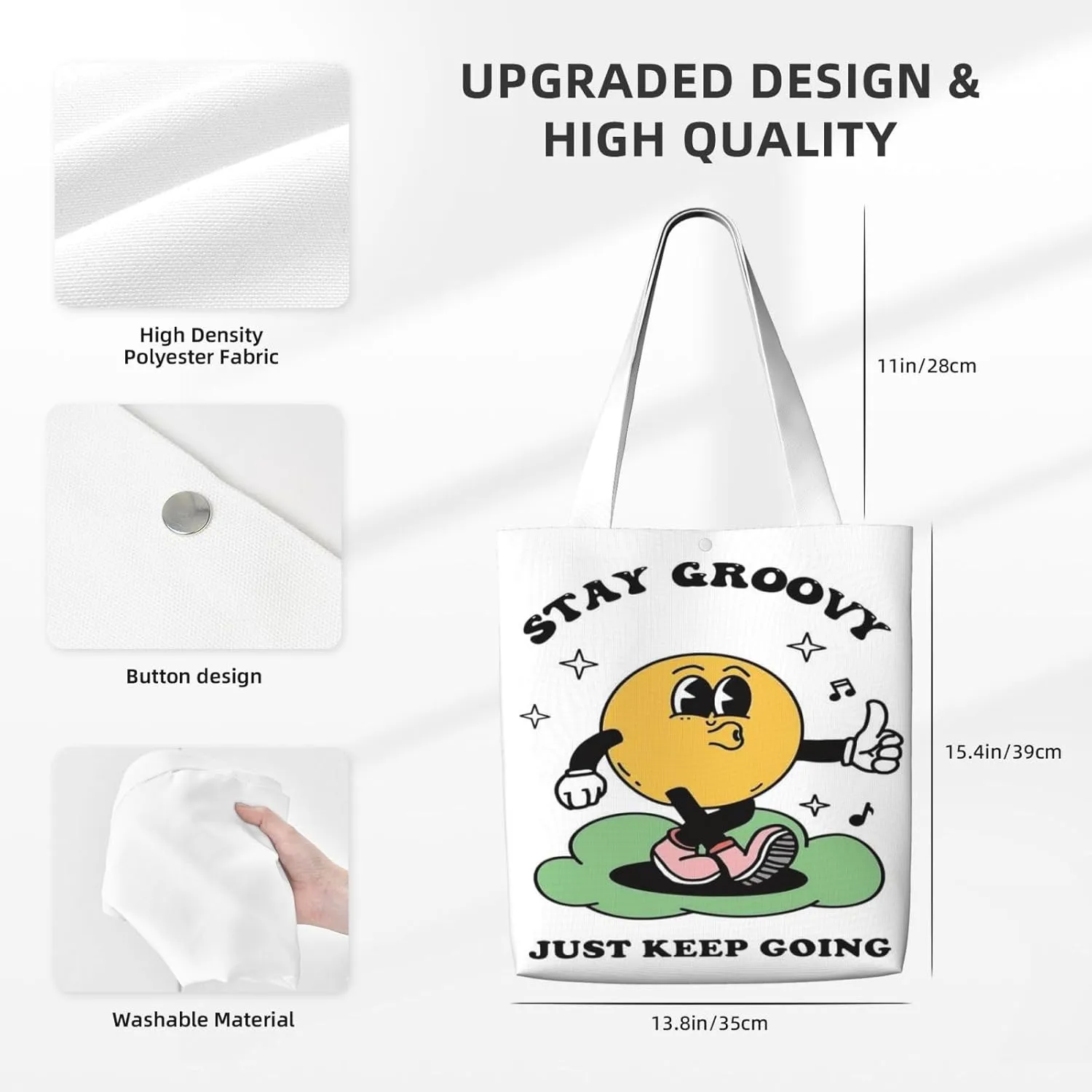 Stay Groovy Canvas Tote Bag Shoulder Bag For Women'S Reusable Tote Bag For Shopping Camping