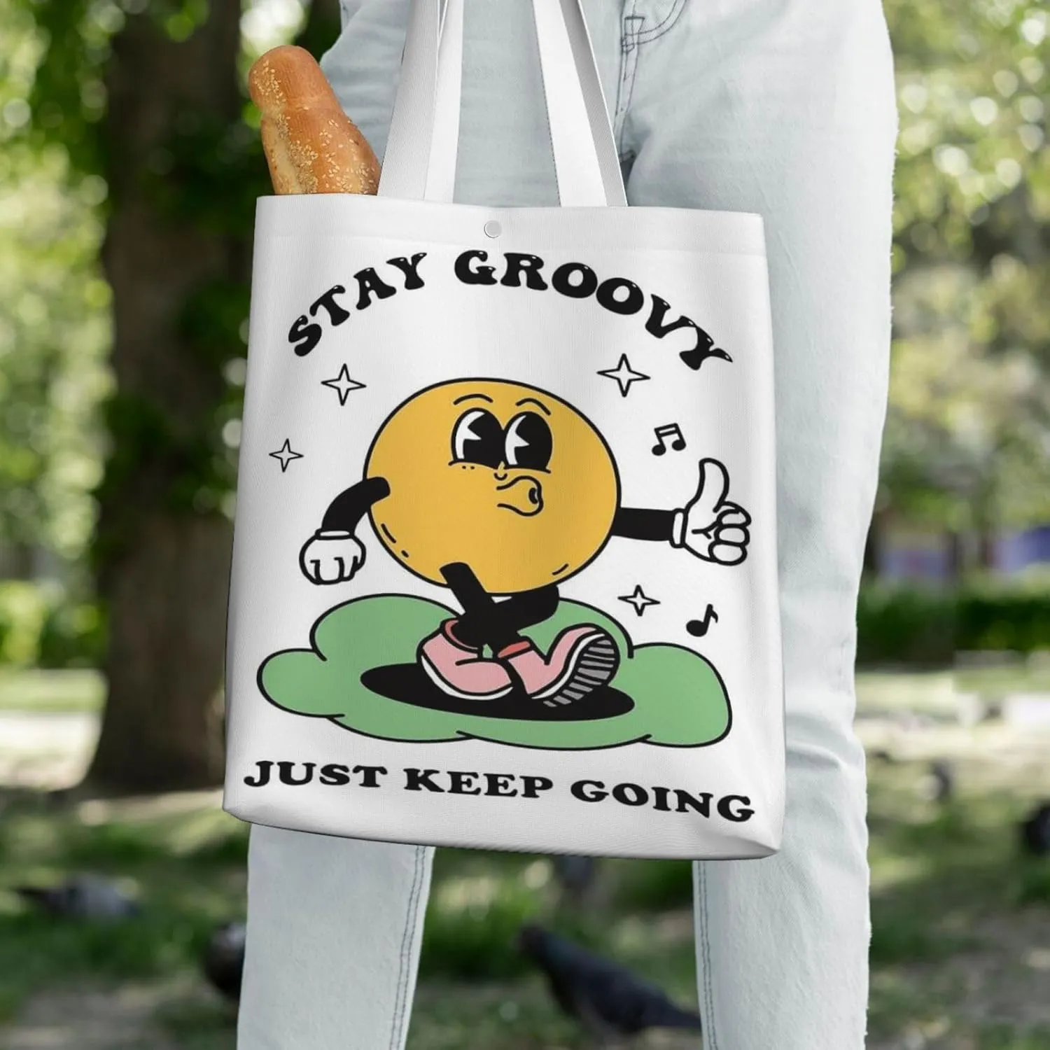 Stay Groovy Canvas Tote Bag Shoulder Bag For Women'S Reusable Tote Bag For Shopping Camping