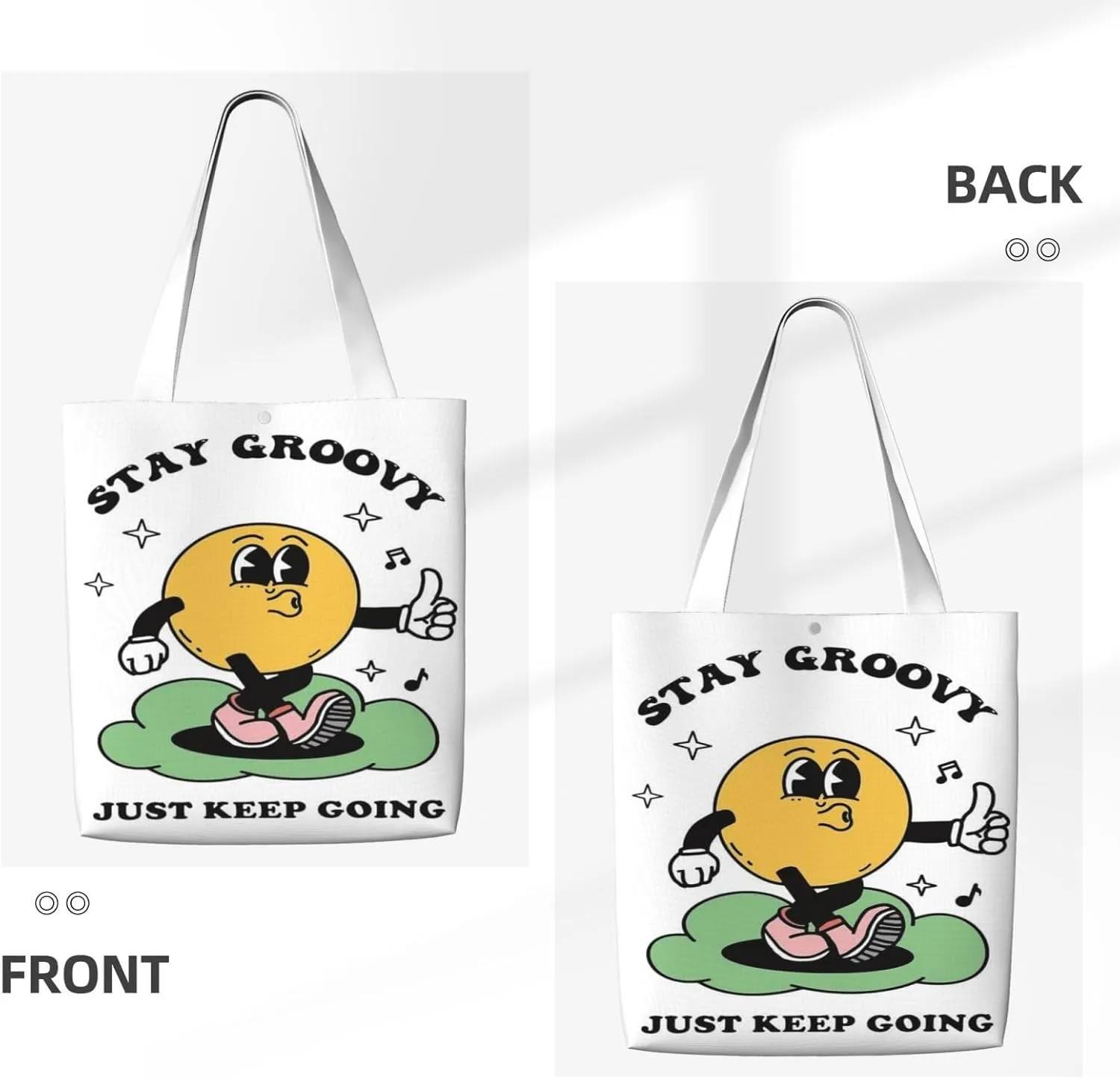 Stay Groovy Canvas Tote Bag Shoulder Bag For Women'S Reusable Tote Bag For Shopping Camping