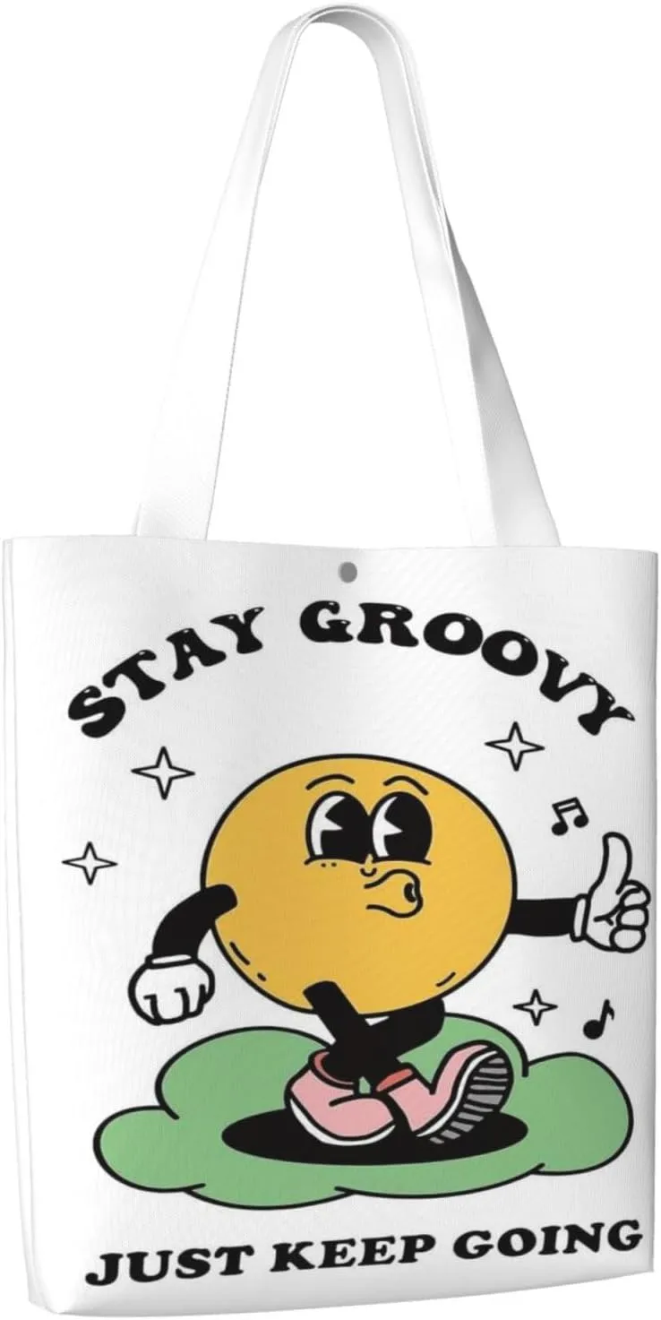 Stay Groovy Canvas Tote Bag Shoulder Bag For Women'S Reusable Tote Bag For Shopping Camping