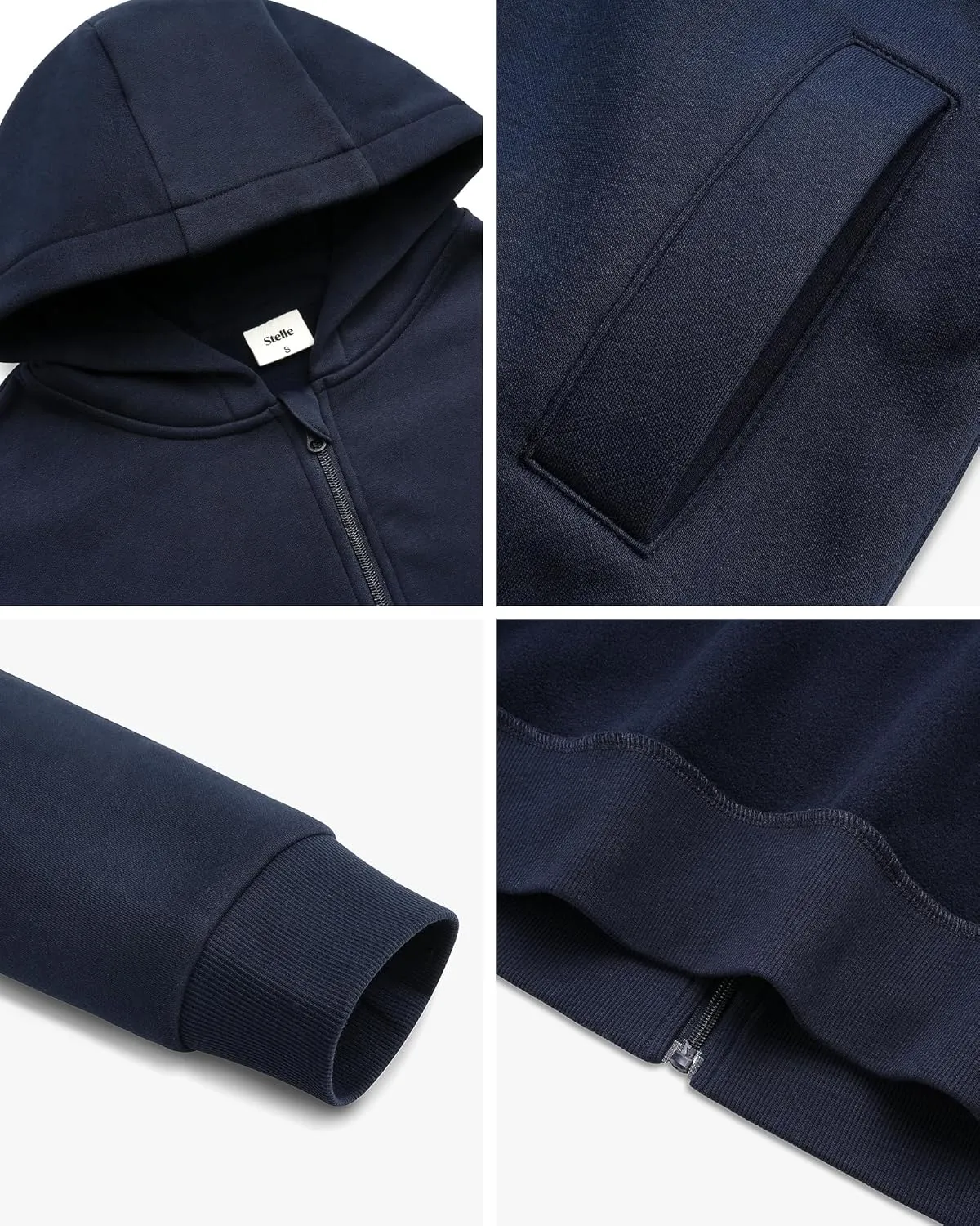 Stelle Zip Up Hoodies for Women Fleece Crop Jackets Long Sleeve Hooded Sweatshirts with Pockets Casual Coat