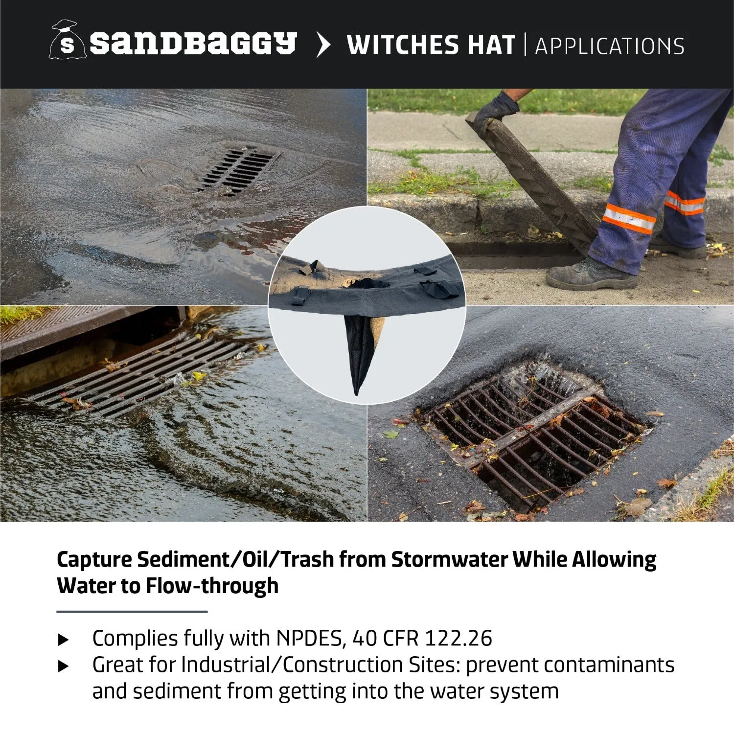 Storm Drain Filter Inserts | Witches Hat Drain Guard For Stormwater | Made in USA