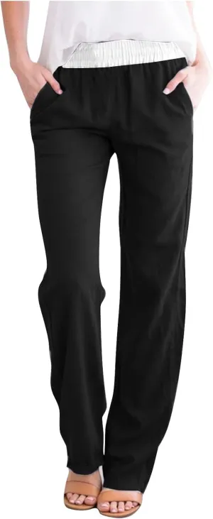 Straight Leg Pants for Women Dressy Casual 2024 Elastic High Waist Sweatpants Long Lounge Pant Trousers with Pockets