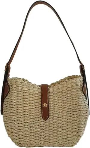 Straw Beach Bags For Women Rattan Shoulder Purse Womens Summer Straw Bucket Bag Woven Raffia Handbag 2025