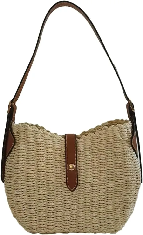 Straw Beach Bags For Women Rattan Shoulder Purse Womens Summer Straw Bucket Bag Woven Raffia Handbag 2025