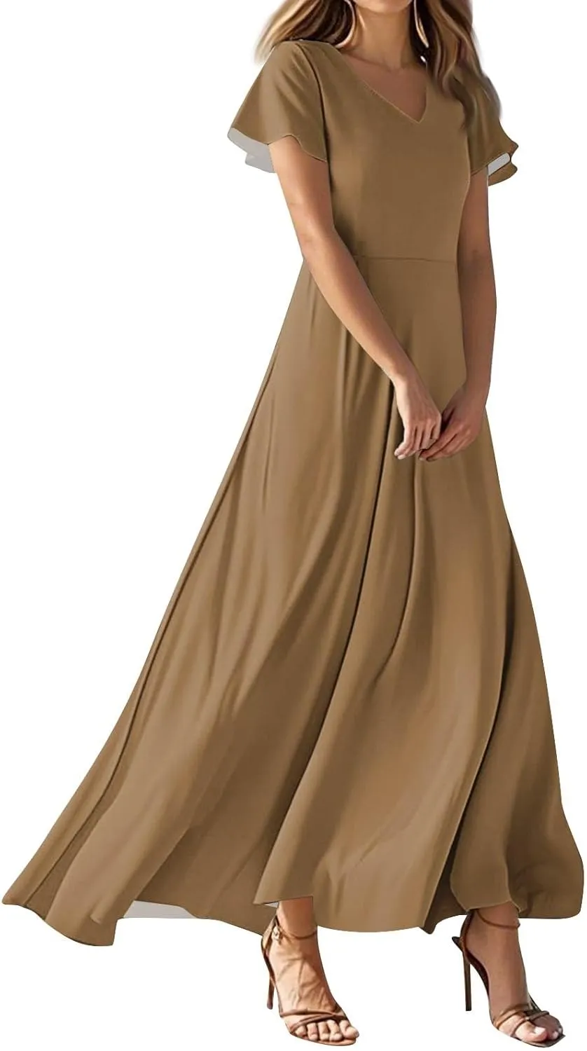 Summer Dress for Women 2025 Elegant Swing Flowy Ruffle V Neck Boho Sun Dresses Trendy Casual Vacation Long Sundresses
