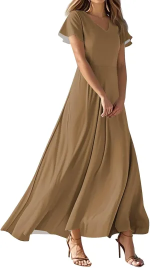 Summer Dress for Women 2025 Elegant Swing Flowy Ruffle V Neck Boho Sun Dresses Trendy Casual Vacation Long Sundresses