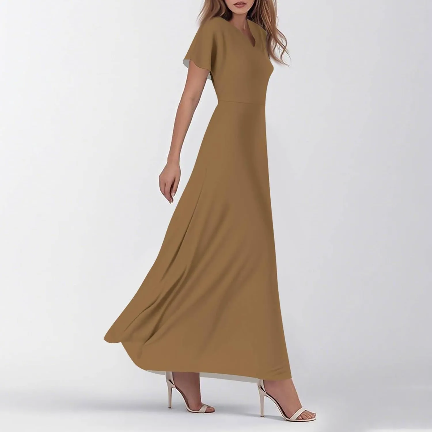 Summer Dress for Women 2025 Elegant Swing Flowy Ruffle V Neck Boho Sun Dresses Trendy Casual Vacation Long Sundresses