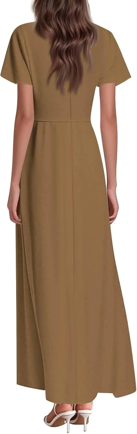 Summer Dress for Women 2025 Elegant Swing Flowy Ruffle V Neck Boho Sun Dresses Trendy Casual Vacation Long Sundresses