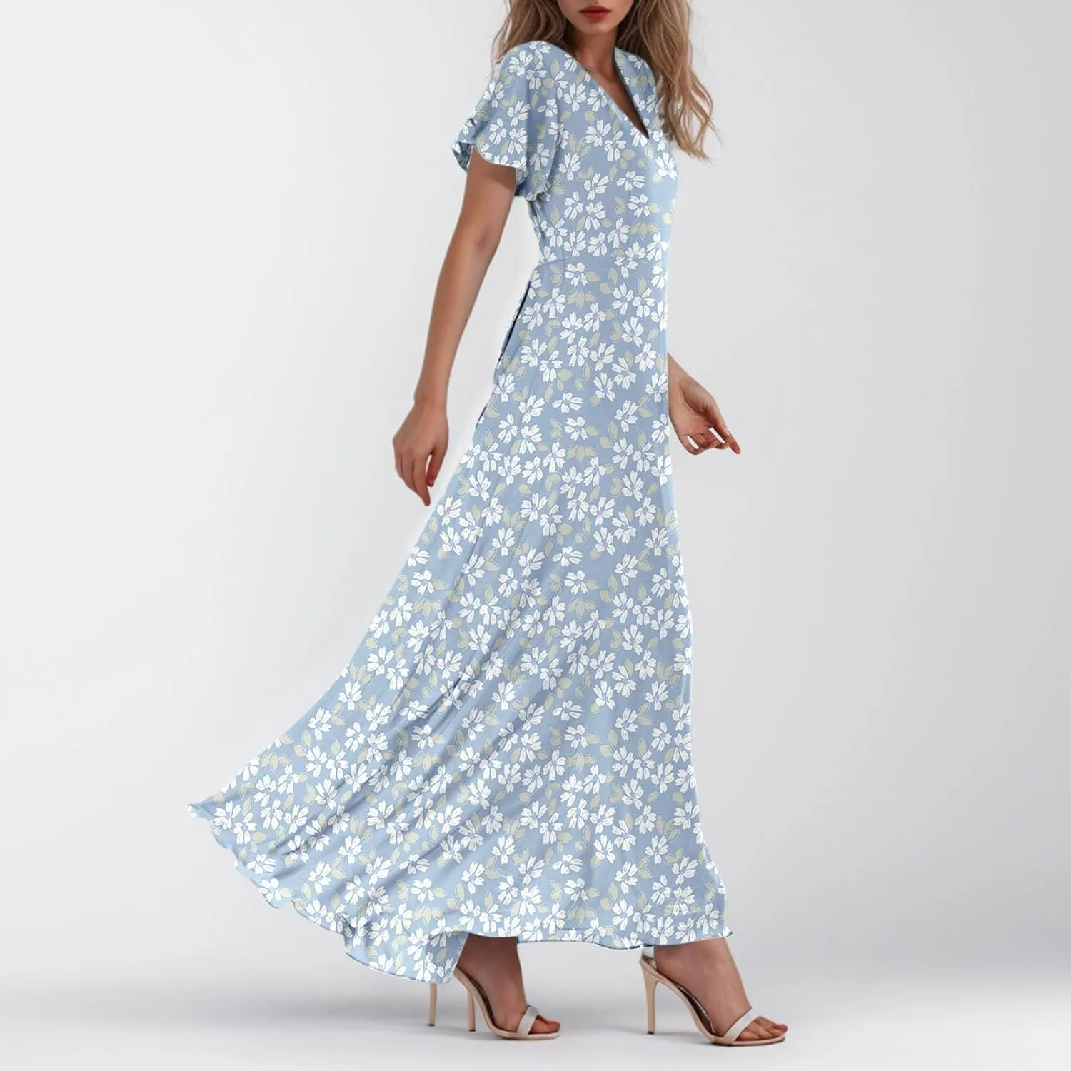 Summer Dress for Women 2025,Swing Flowy Ruffle Hem Casual Chiffon Beach Dresses