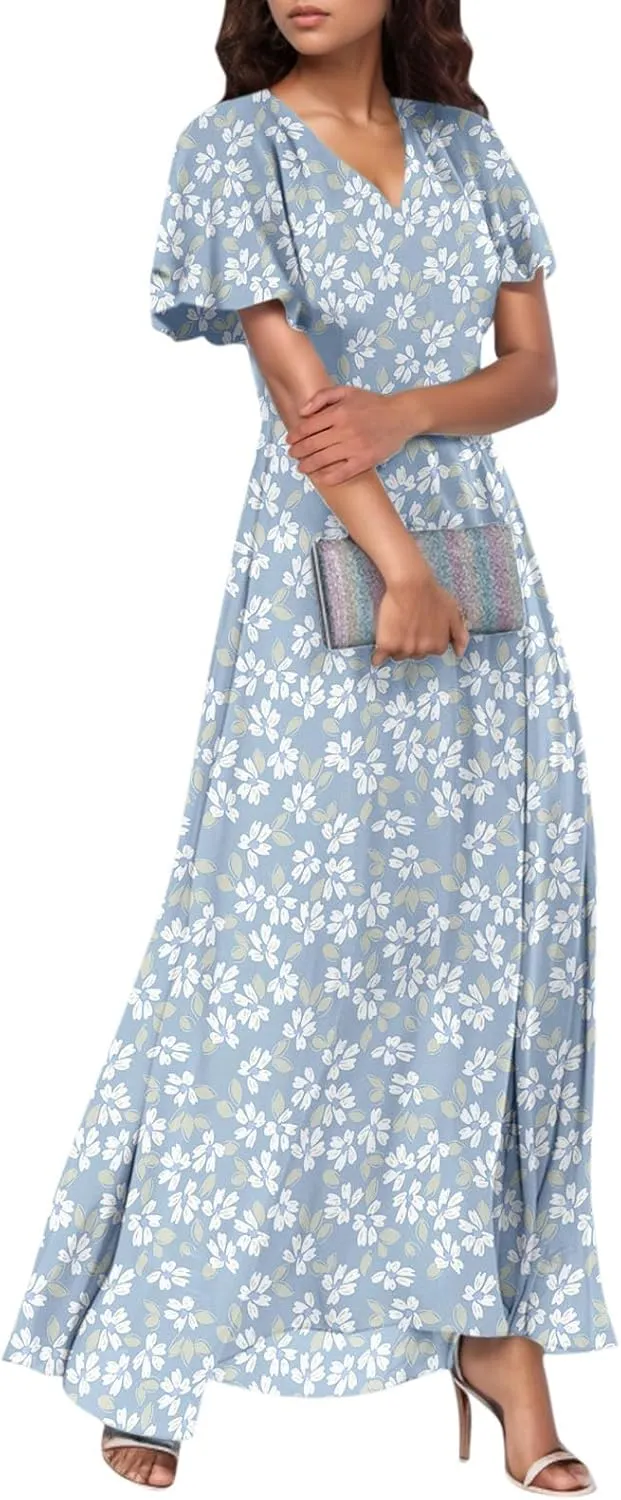 Summer Dress for Women 2025,Swing Flowy Ruffle Hem Casual Chiffon Beach Dresses